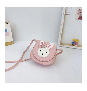 Close-up of pink leather bunny crossbody bag for girls with cute 3D bow detail