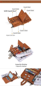 Brown leather wallet interior with five card slots and a secure zipper pocket for coins