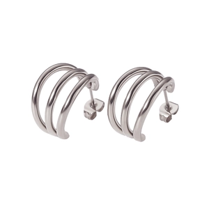 Minimalist silver stainless steel triple hoop earrings with polished geometric finish