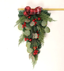 Christmas swag width measurement detail showing eucalyptus leaves and red berries at 41cm