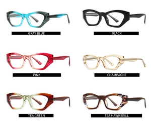 Griglia dettagliata che mostra sei opzioni di colore per montature di occhiali cat-eye