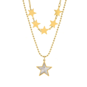 Double Layer Star Pendant Necklace Titanium Steel 18K Gold Plated Mother Of Artificial Pearl Inlay Ball Chain Clavicle Minimalist