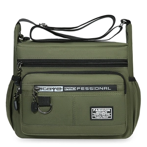 Waterproof military green multi-pocket crossbody bag with adjustable black strap