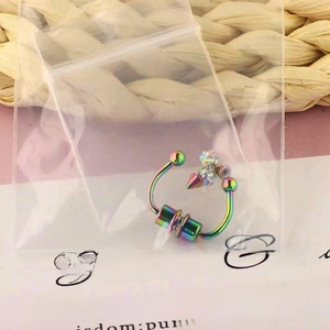 Rainbow stainless steel magnetic horseshoe nose ring with crystal ball in plastic bag