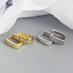 Elegant U-shaped S925 silver hoop earrings with pavé zircon crystals in gold and silver