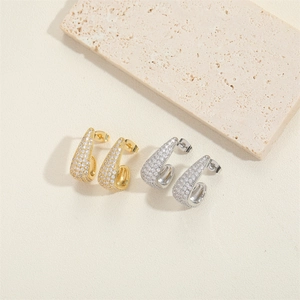 Luxurious 14K gold plated C-shape heart earrings with micro-set cubic zirconia stones