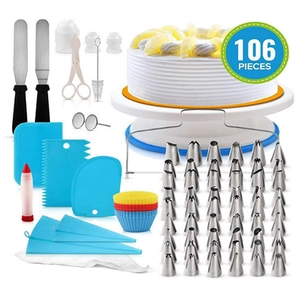 Professional 106 pieces cake decorating kit with rotating turntable and baking tools