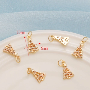 14K gold filled Christmas tree zircon pendant charm for DIY jewelry making, 15x9mm