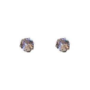 Classic magnetic round zircon stud earrings with silver four-claw setting for women