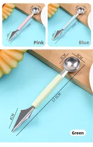 Dual-head stainless steel fruit baller and carving knife tool with 17.5cm length dimensions