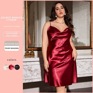 Plus Size Satin Nightgown Cowl Neck Spaghetti Strap Sleeveless V Neck Slip Dress Imitation Satin Loungewear For Women