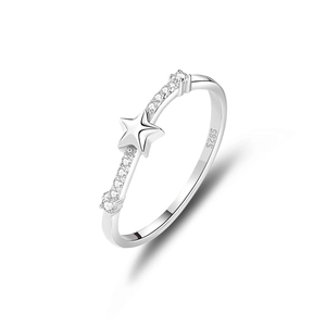 Close-up of S925 sterling silver star ring with engraved hallmark and crystal accents