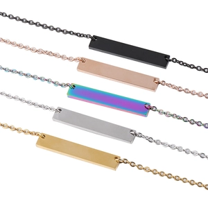 Five stainless steel bar bracelets in black, rose gold, rainbow, silver, and gold finish