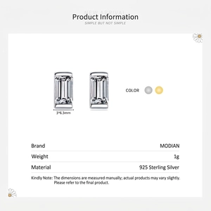 Minimalist S925 sterling silver emerald cut zircon stud earrings in silver and gold finish