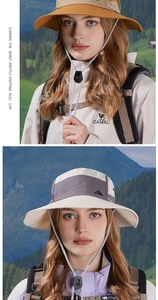 Close-up of waterproof sun hat with adjustable chin strap for outdoor hiking gear