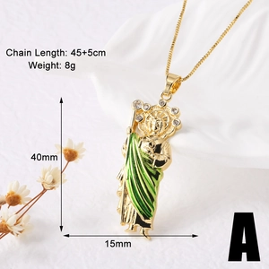 Detail der Jungfrau Maria Anhänger Größe 40mm x 15mm mit grünem Emaille auf Goldkette