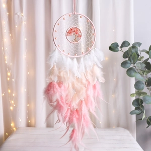 Handmade Dreamcatcher With Feather Tree Of Life Crystal Beads Hanging Wall Decor For Bedroom Boho Home Ornament Wedding Gift