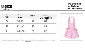 Size chart for halter V-neck jacquard dress detailing bust, waist, and length measurements