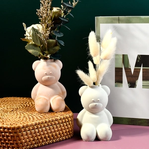 Mini jarrón de resina con forma de oso en blanco y mármol para decoración hogar