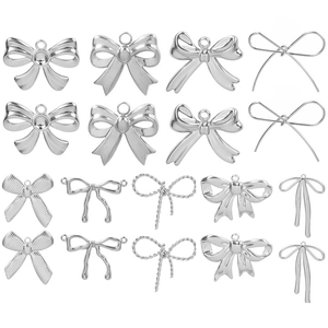 Detailed collection of silver bow-shaped 304 stainless steel pendants for DIY jewelry making