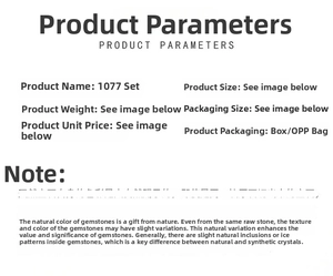 Detailed natural gemstone specification chart explaining unique textures and packaging details