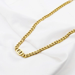 Collier hip-hop plaqué or 18k avec maille cubaine et pendentif signature double D