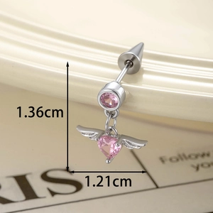 Stern Engel Flügel Bauchnabelpiercing mit rosa Herz Edelstein aus Silber Edelstahl