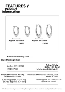 Size chart for S925 sterling silver U-shaped earrings with weight and dimension details
