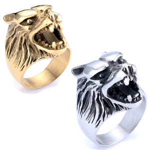 Wolf Head Ring Stainless Steel Vintage Punk Gothic Animal Signet Band Hip Hop For Men Women