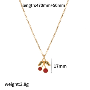Golden cherry pendant necklace with red crystals for women, length 470mm plus 50mm