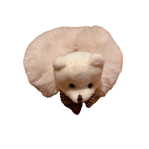 Süßes cremeweißes Plüsch-Teddybär-Haargummi mit karierter Schleife für den Winter