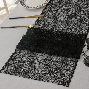 Chemin de Table Halloween Dentelle Noire Toile d'Araignée Main de Fantôme Gothique Ajouré Nappe pour Décoration de Fête