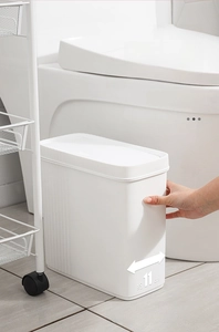 Slim white waste bin for tight spaces featuring 11cm width and textured anti-slip side