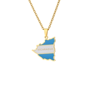 Collier avec pendentif carte du Nicaragua doré aux couleurs du drapeau et chaîne polie