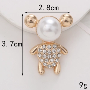 Ciondolo a forma di orsetto in lega dorata con perle e strass, misura 3,7 x 2,8 cm