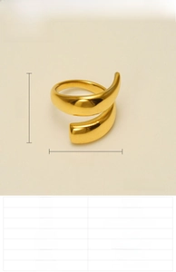 Detail view of 18k gold plated stainless steel geometric ring with 22mm outer diameter
