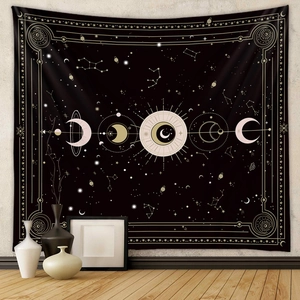 Tenture murale bohème tarot avec motifs soleil lune dorés pour décoration intérieure