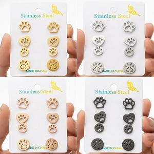 Minimalist Stainless Steel Paw Print Stud Earrings For Women Cute Animal Cat Bear Footprint Geometry Jewelry Gift Accessory
