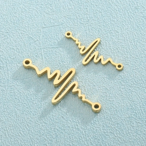 Polished gold titanium steel heartbeat pendants for jewelry making with dual connector holes