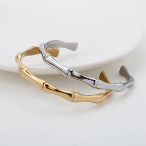 Bracelets ouverts en acier inoxydable style bambou plaqué or 18K et argent sur céramique