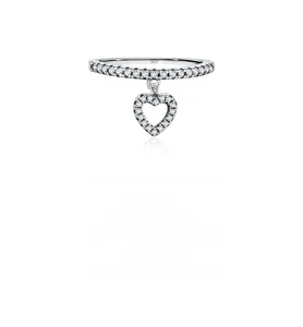 Close-up of S925 sterling silver heart pendant ring with sparkling zircon pavé setting