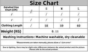 Polka dot halter top size chart with length measurements in centimeters and washing tips