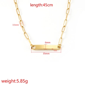 Gold rectangular bar necklace in titanium steel with 45cm chain length and size specs