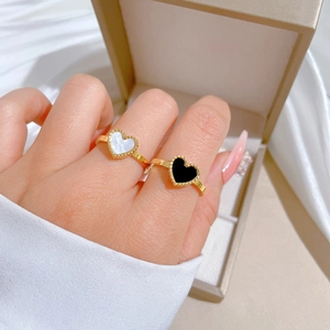 Heart Shape Titanium Steel Ring With Beaded Edge Shell Inlay French Style Minimalist Band Jewelry For Women Men
