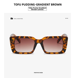 Front view of square tortoiseshell sunglasses with gradient brown lenses and metal hinge