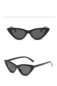 Front and 45-degree angle view of triangle cat eye sunglasses in bright black