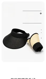 UPF 50+ sun visors in black fabric and natural straw with wide brim for UV protection