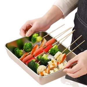 Rectangular silver stainless steel food container with lid for meal prep and storage