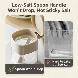 Glass spice jar with spoon-lid integration for non-slip salt storage in the kitchen