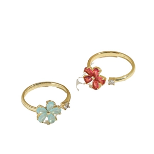 Anelli a fiore regolabili placcati oro 14K con zirconi blu e rossi
